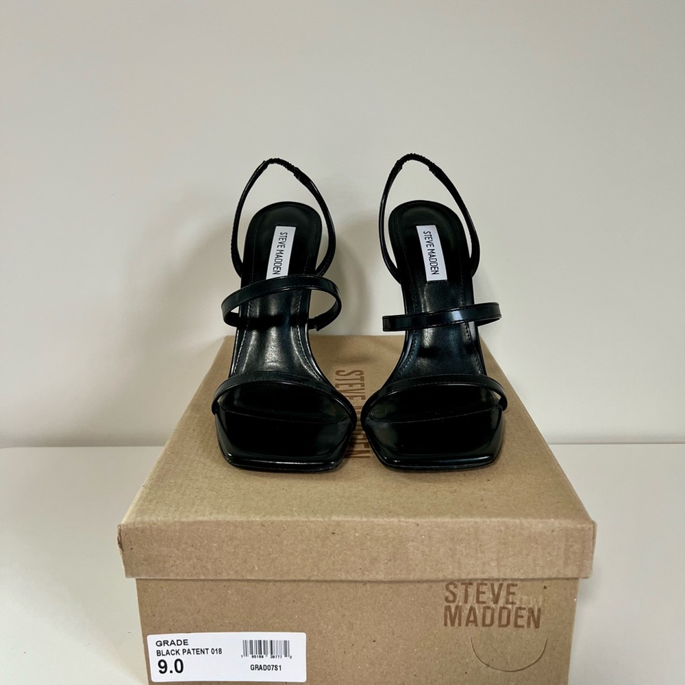 Steve Madden Black Heels Strappy Square-Toe